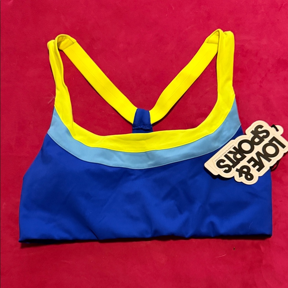 Women's Blue and Yellow Bikini Top